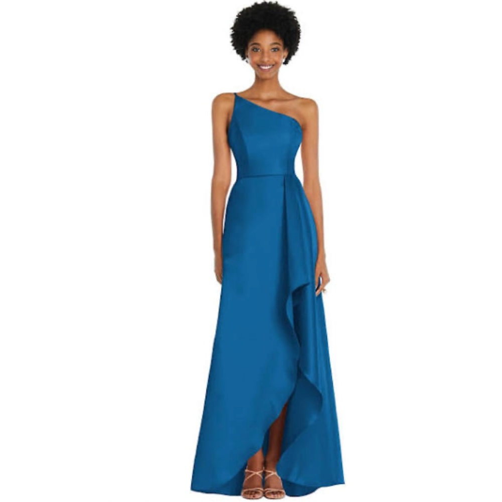 Alfred Sung: One-Shoulder Satin Gown- Classic Blue  (NWT)